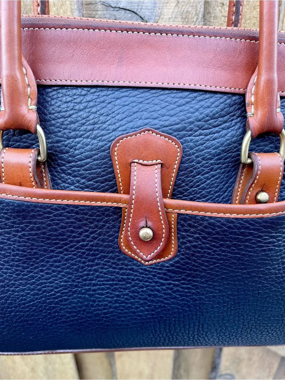 VTG Dooney & Bourke Navy & British Tan All Weather Leather